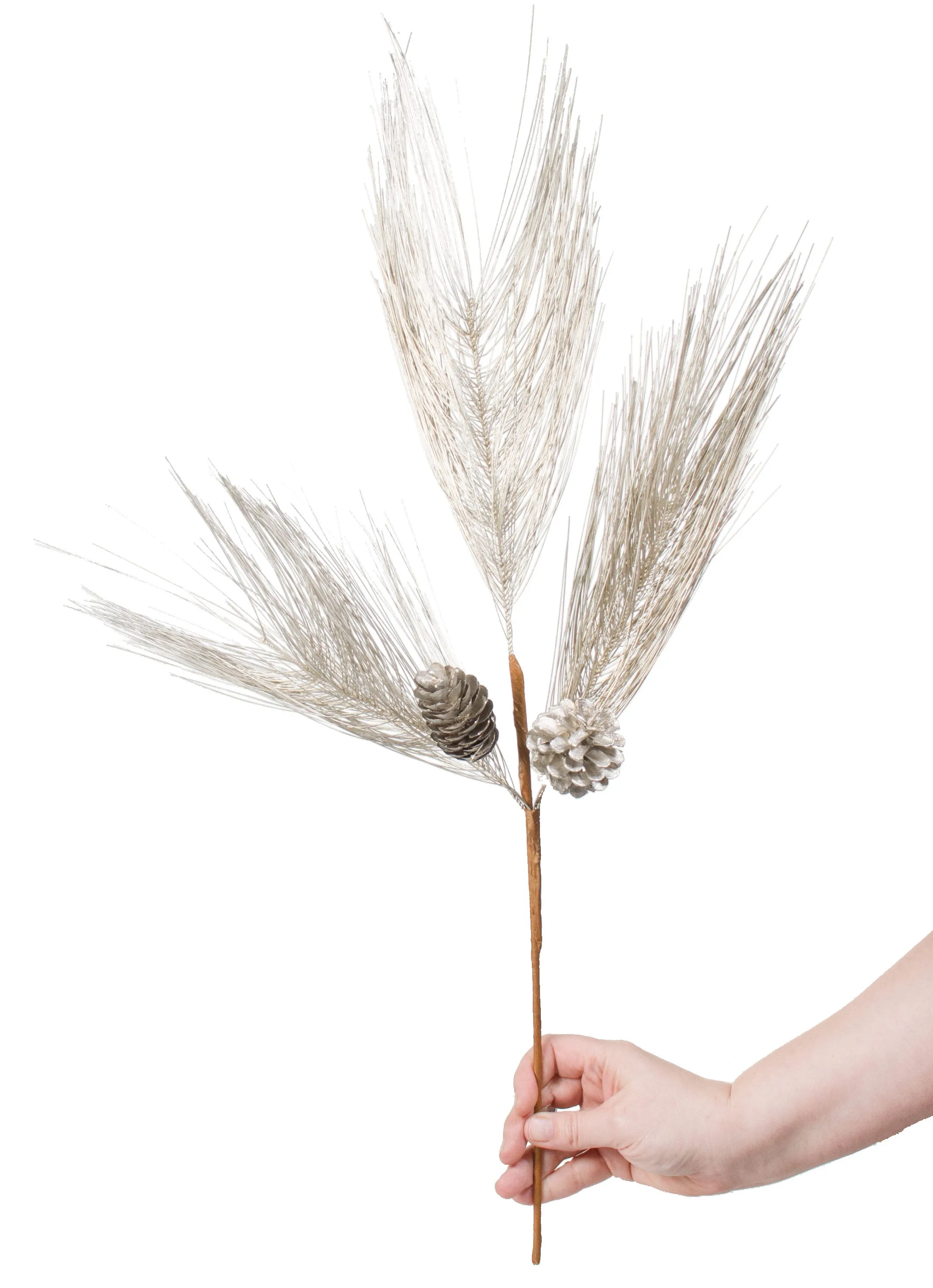26" Pinecone Pine Needle Spray: Silver