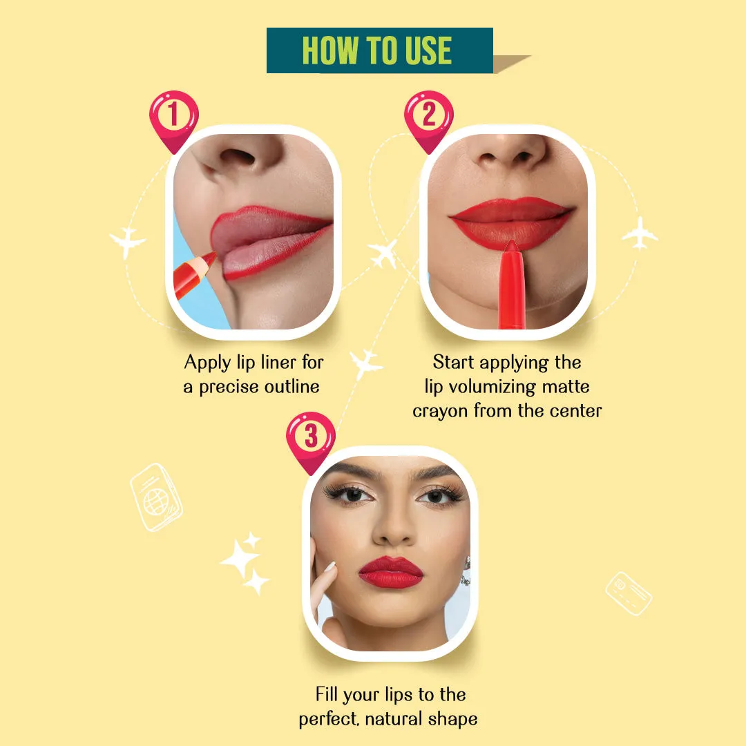 BFF Squad- Passport to Plump Lip Volumizing Matte Crayon  (Red) Transfer-proof