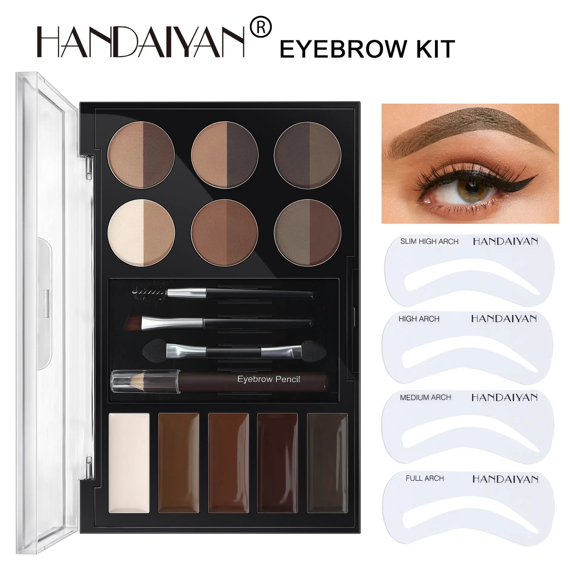 MA552 - Professional Eyebrow Powder Eyebrow Gel Eye Brow Pen Brush Stencil Set