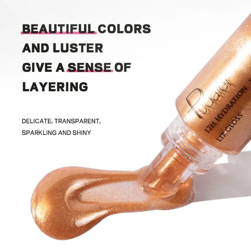 Toleet-Christmas/Thanksgiving Gift Winter Makeup Ideas Pearlescent Glitter Plumping Lip Gloss Mirror Jelly Moisturizing Liquid Lipstick Clear Mermaid Pink Sexy Lip Tint Lips Cosmetics