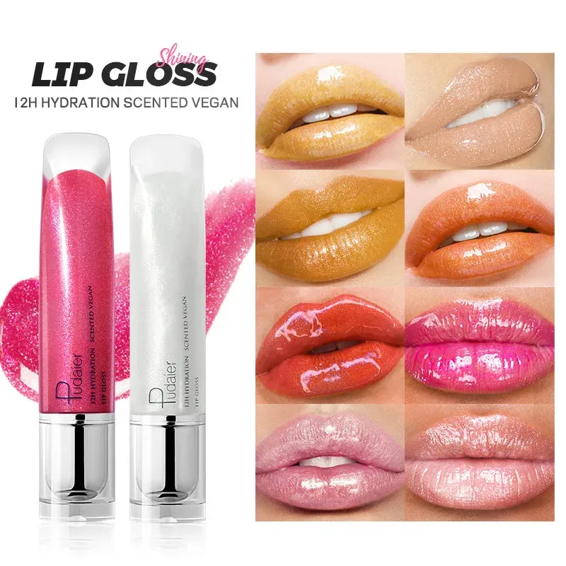 Toleet-Christmas/Thanksgiving Gift Winter Makeup Ideas Pearlescent Glitter Plumping Lip Gloss Mirror Jelly Moisturizing Liquid Lipstick Clear Mermaid Pink Sexy Lip Tint Lips Cosmetics